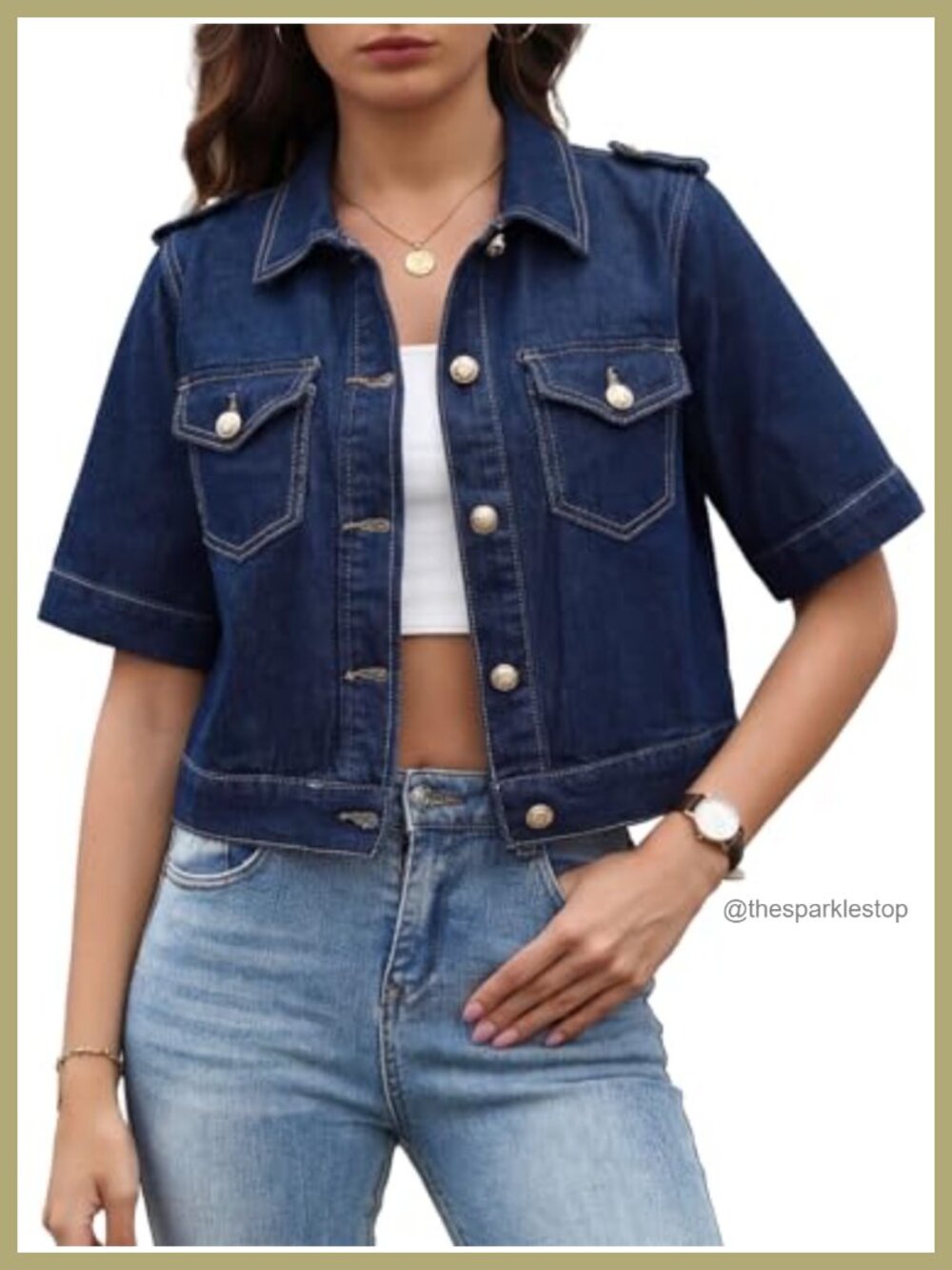 Cropped Denim Jacket Women Short Sleeve Button Front Lightweight Summer Jean